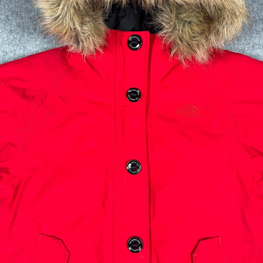 The North Face‎ jacket Womens Small Red hooded fur Down Insulated puffer quilt - Picture 6 of 16